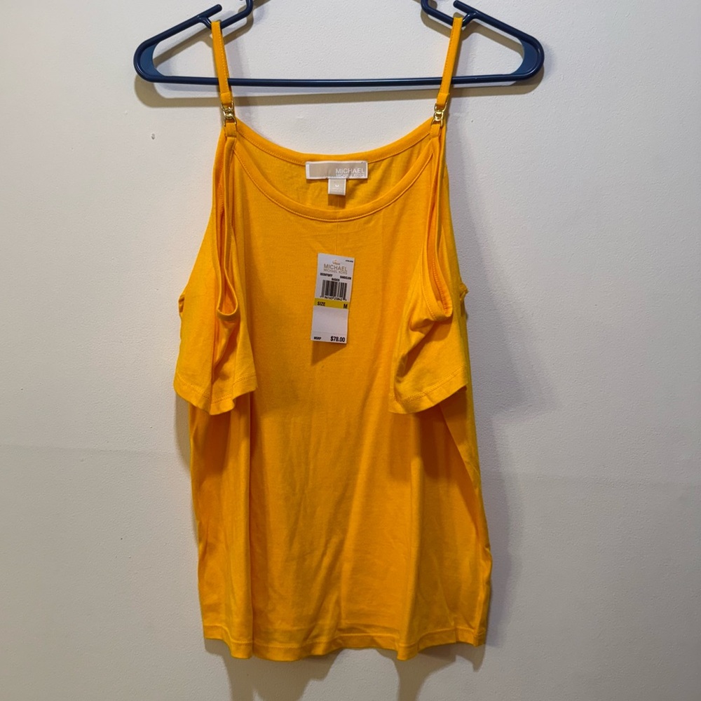 NWT MK Michael Kors Yellow Cold Shoulder Top Size Medium